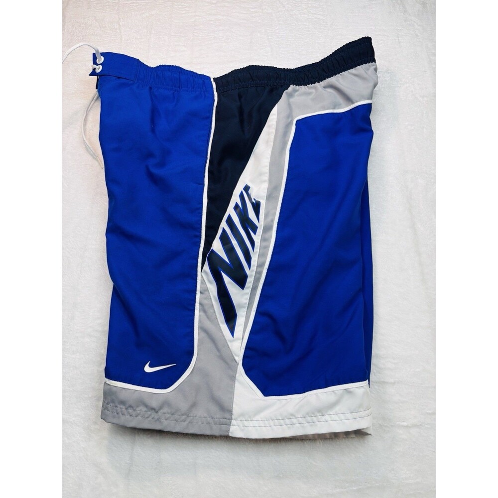 VINTAGE Nike Board Shorts Mens L Y2K 90s Swim Trunks Lined Blue Surf Swim Beach